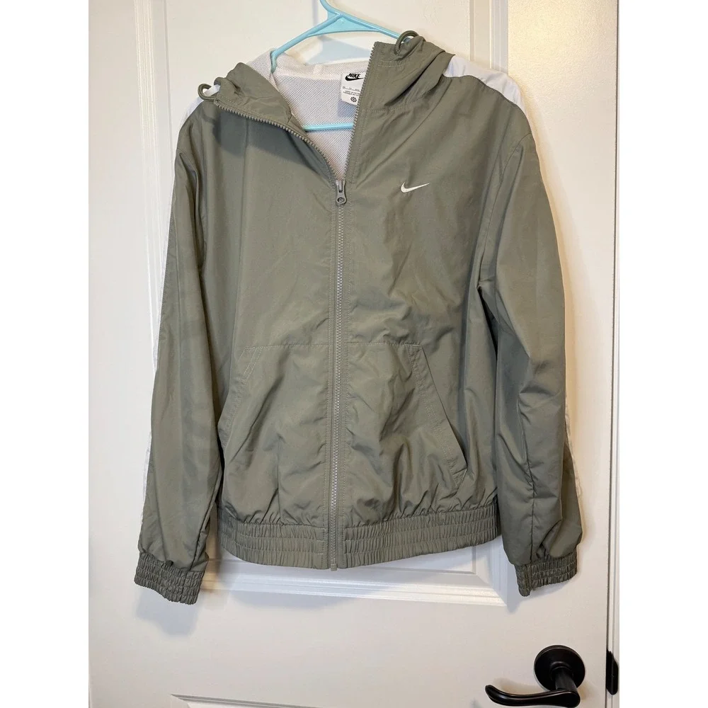Nike Windbreaker Jacket Womens XS Olive Green Excellent Mesh Lined Full Zip